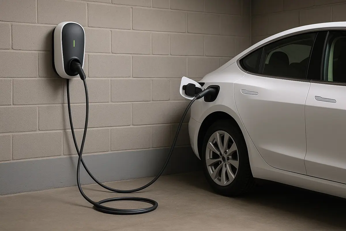 Electric vehicle connected to a home EV charger
